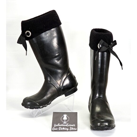 Bogs Women's Black Rubber Alex Solids Tall Lined Rain Boots Size 8 1713 - Picture 1 of 15